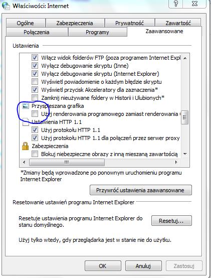Internet Explorer 9 nie wyświetla stron
