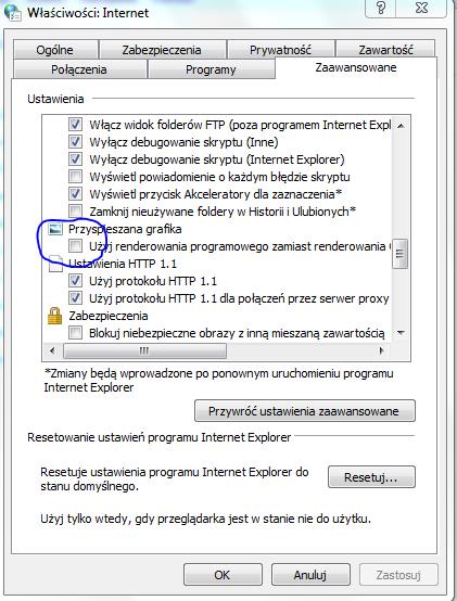 Internet Explorer 9 nie wyświetla stron